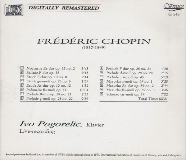 Ivo Pogorelich Spielt Frédéric Chopin : Ivo Pogorelich Spielt Chopin (CD, RM, Liv)