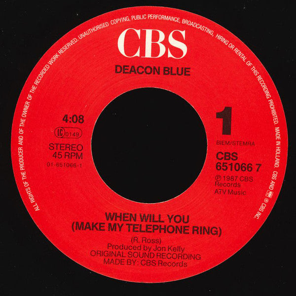 Deacon Blue : When Will You (Make My Telephone Ring) (7")