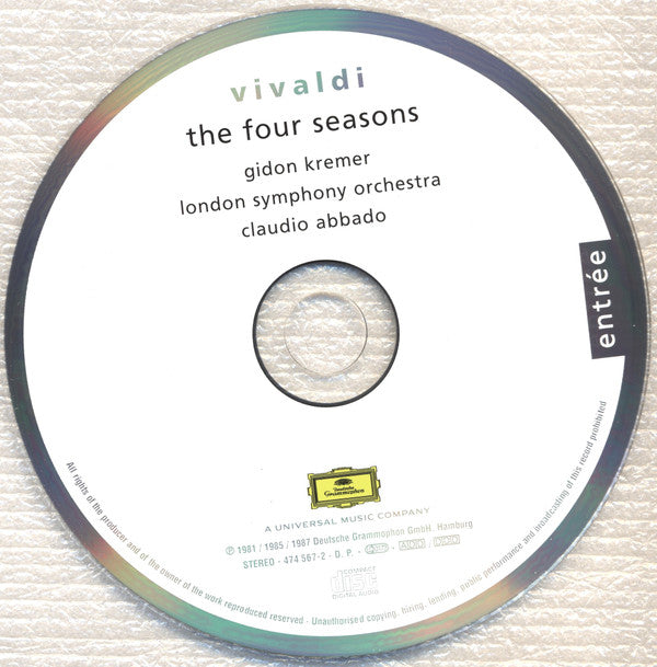 Antonio Vivaldi ‎, Gidon Kremer, London Symphony Orchestra, Claudio Abbado : The Four Seasons (CD, Comp, RE)