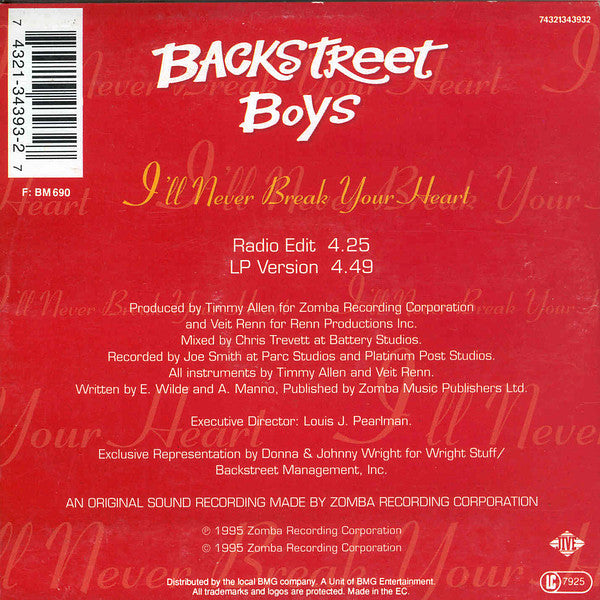 Backstreet Boys : I'll Never Break Your Heart (CD, Single, Car)