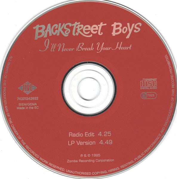 Backstreet Boys : I'll Never Break Your Heart (CD, Single, Car)