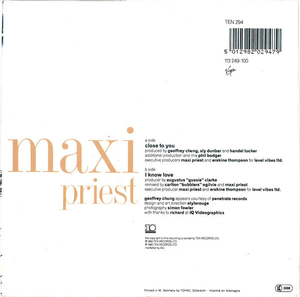 Maxi Priest : Close To You (7", Single, Inj)