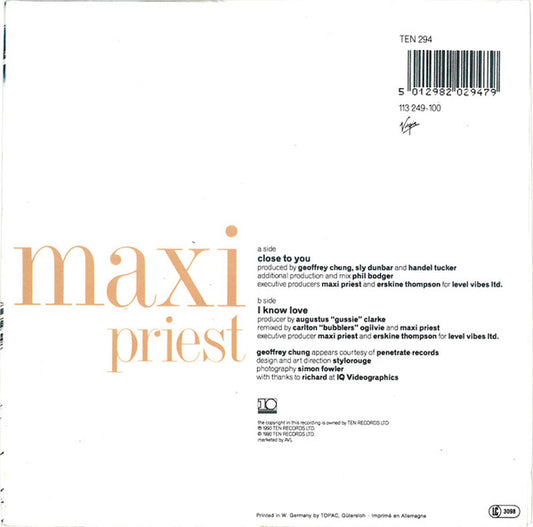 Maxi Priest : Close To You (7", Single, Inj)