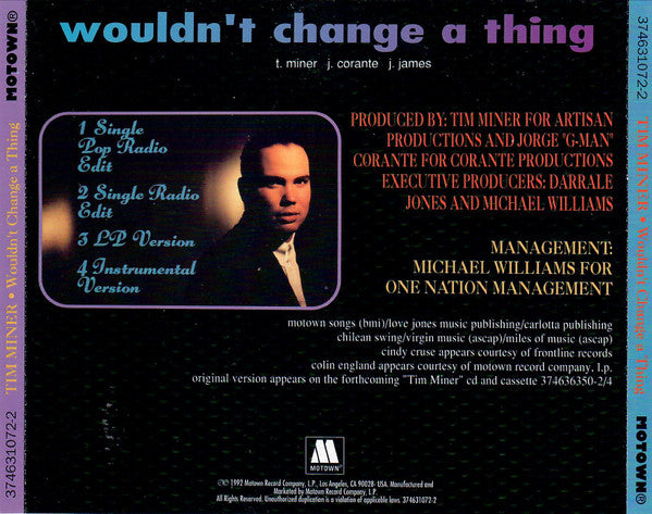 Tim Miner : Wouldn't Change A Thing (CD, Single, Promo)