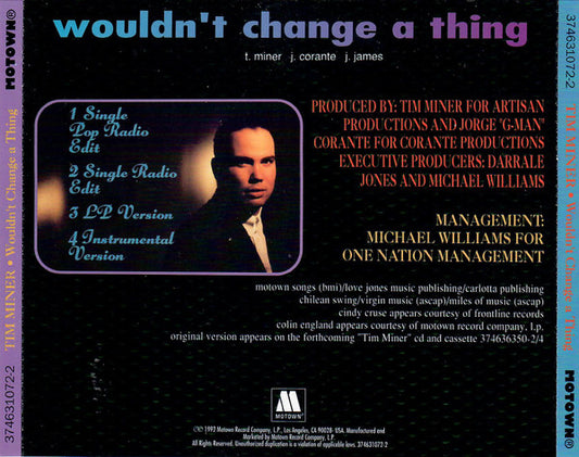 Tim Miner : Wouldn't Change A Thing (CD, Single, Promo)