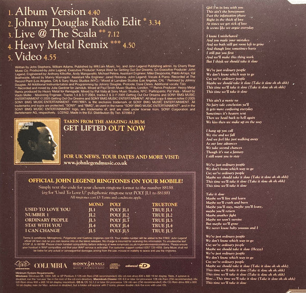 John Legend : Ordinary People (CD, Single, Enh)