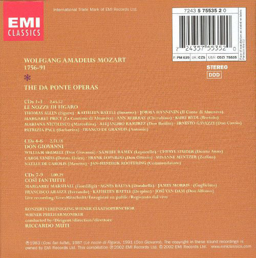 Wolfgang Amadeus Mozart - Riccardo Muti, Wiener Philharmoniker : The Da Ponte Operas (Le Nozze Di Figaro / Don Giovanni / Così Fan Tutte) (9xCD, Comp + Box, Album)