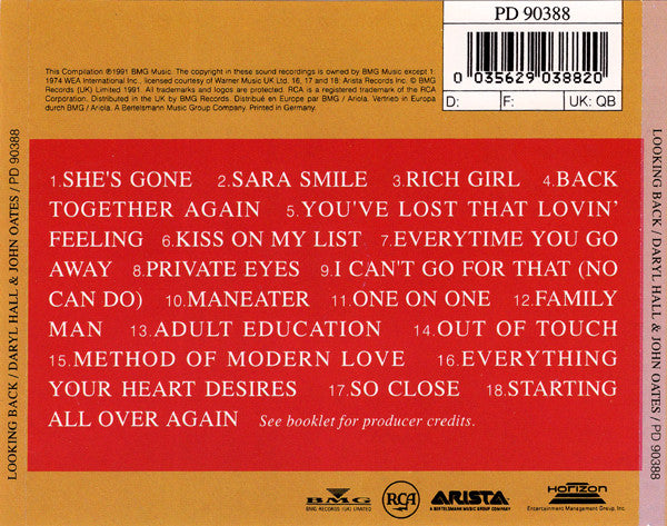 Daryl Hall & John Oates : The Best Of Daryl Hall & John Oates: Looking Back (CD, Comp)