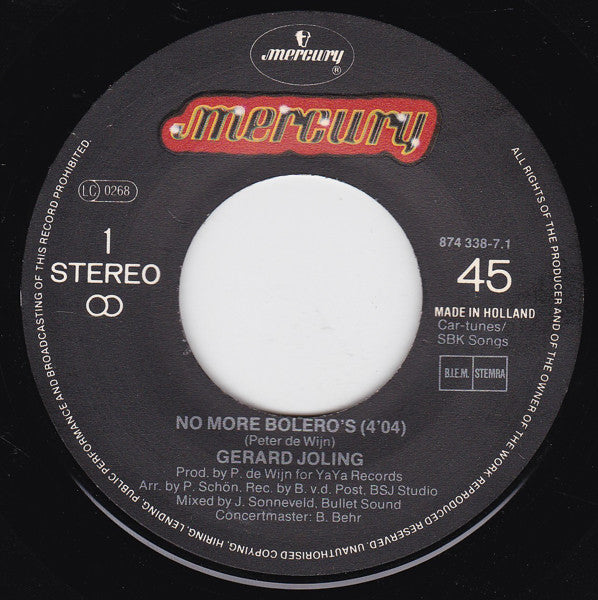 Gerard Joling : No More Bolero's (7", Single, Bla)