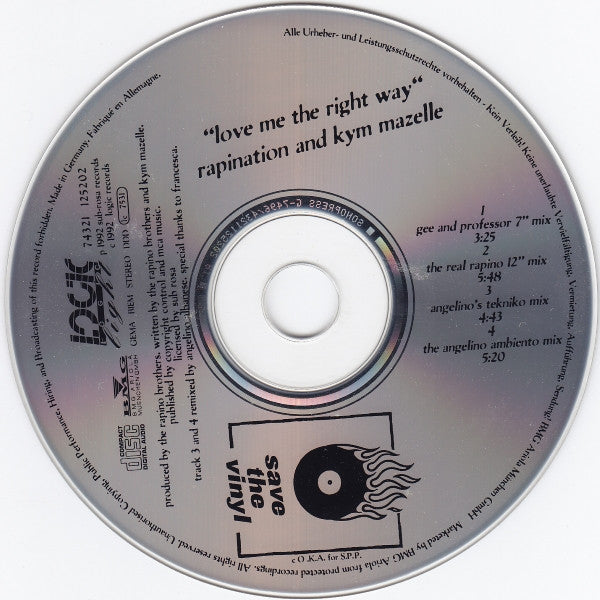 The Rapino Brothers And Kym Mazelle : Love Me The Right Way (CD, Maxi)