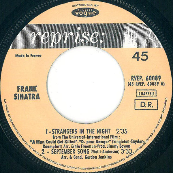 Frank Sinatra : Strangers In The Night (7", EP)