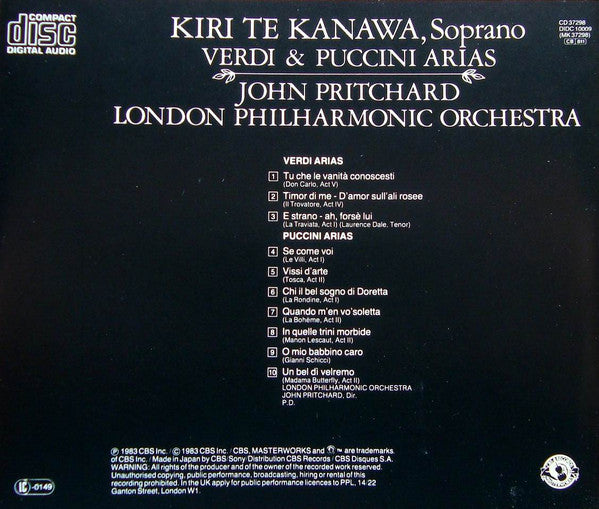 Giuseppe Verdi & Giacomo Puccini / Kiri Te Kanawa, John Pritchard, London Philharmonic Orchestra : Verdi & Puccini (CD, Album)