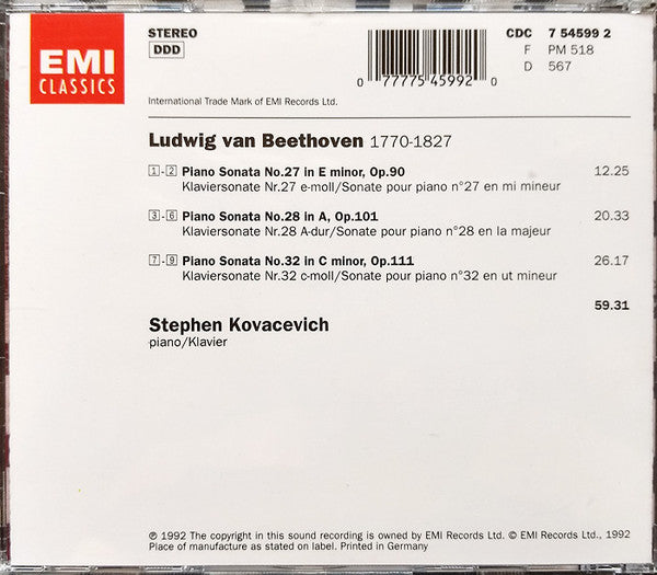 Stephen Bishop-Kovacevich, Ludwig van Beethoven : Piano Sonatas Opp. 90, 101 & 111 (CD, Album)