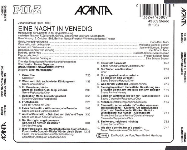 Johann Strauss Jr. - Jeanette Scovotti, Elisabeth Steiner, Elke Schary, Wolfgang Brendel, Carlo Bini, Frieder Stricker, Magyar Rádió És Televízió Énekkara, Hungarian State Orchestra, Ernst Märzendorfer : Ein Nacht In Venedig (A Night In Venice) (CD, Album, RE)