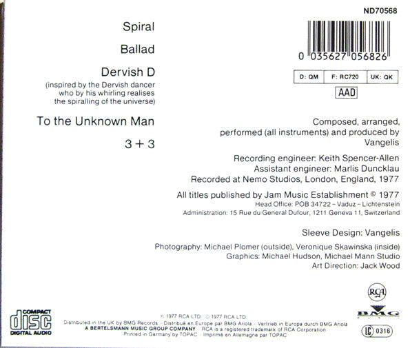 Vangelis : Spiral (CD, Album, RE, RP)