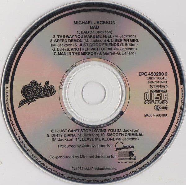 Michael Jackson : Bad (CD, Album, RE)