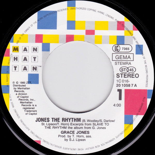 Grace Jones : Jones The Rhythm (7", Single)
