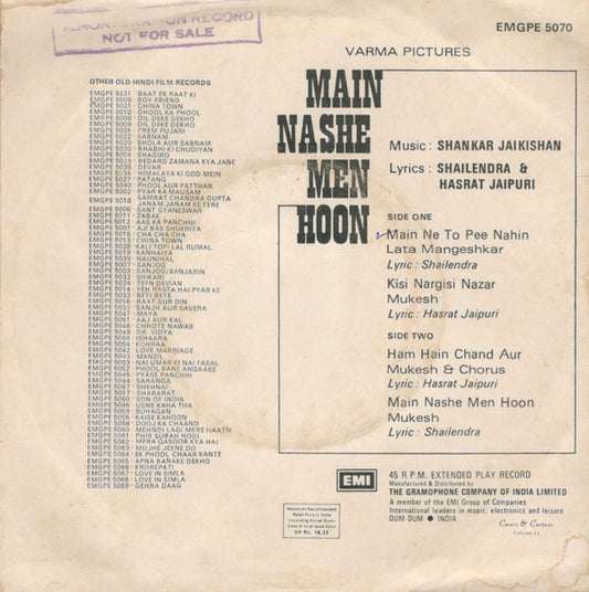 Shankar-Jaikishan : Main Nashe Men Hoon (7", EP)
