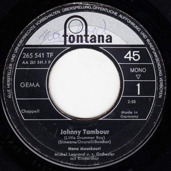 Nana Mouskouri : Johnny Tambour (7", Single, Mono)
