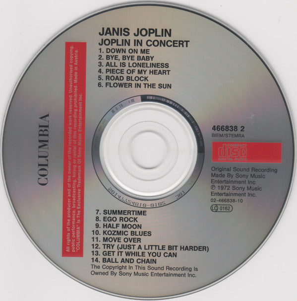 Janis Joplin : In Concert (CD, Album, RE)