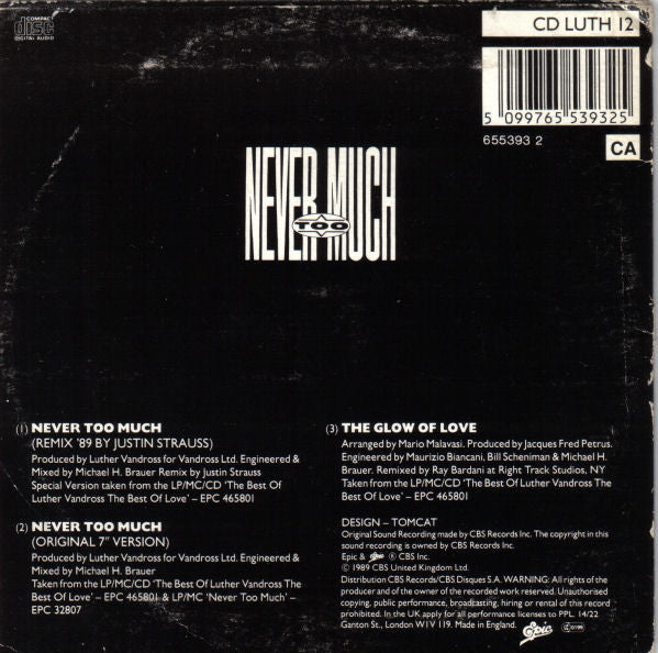 Luther Vandross : Never Too Much (Remix '89) (CD, Single)