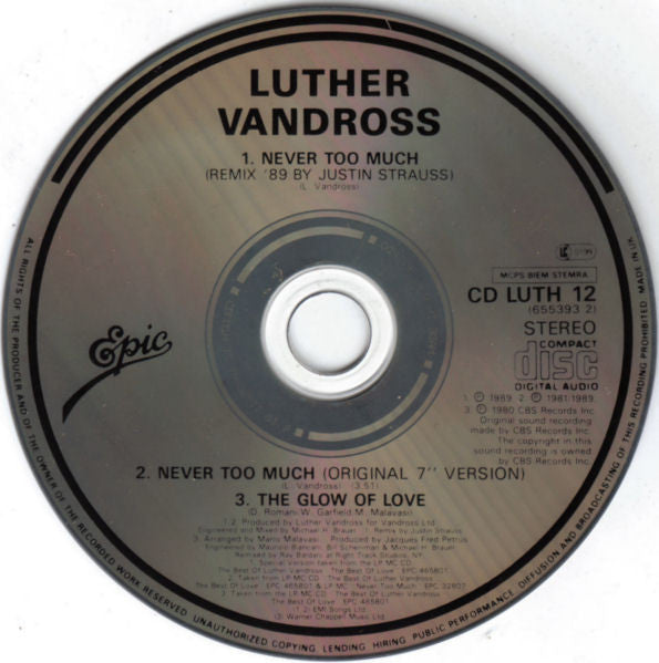 Luther Vandross : Never Too Much (Remix '89) (CD, Single)