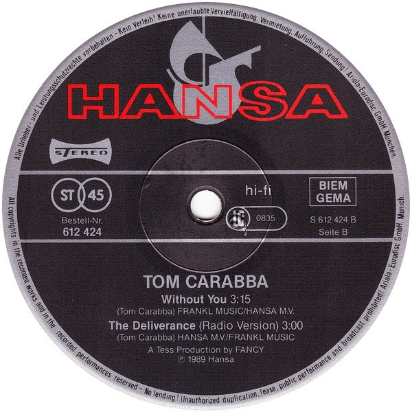 Tom Carabba : The Deliverance (12", Maxi)