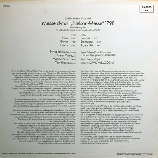 Joseph Haydn - Sylvia Stahlman ∙ Helen Watts ∙ Wilfred Brown ∙ Tom Krause ∙ The King's College Choir Of Cambridge ∙ London Symphony Orchestra ; David Willcocks : Nelson-Messe (LP)