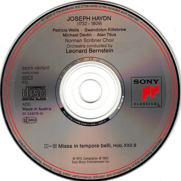 Haydn*, Leonard Bernstein, Norman Scribner Choir*, Westminster Choir, New York Philharmonic : "Mass In Time Of War" - "Nelson" Mass (2xCD, Comp)