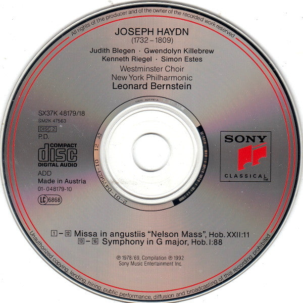 Haydn*, Leonard Bernstein, Norman Scribner Choir*, Westminster Choir, New York Philharmonic : "Mass In Time Of War" - "Nelson" Mass (2xCD, Comp)