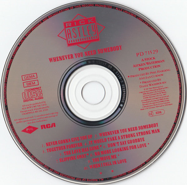 Rick Astley : Whenever You Need Somebody (CD, Album)