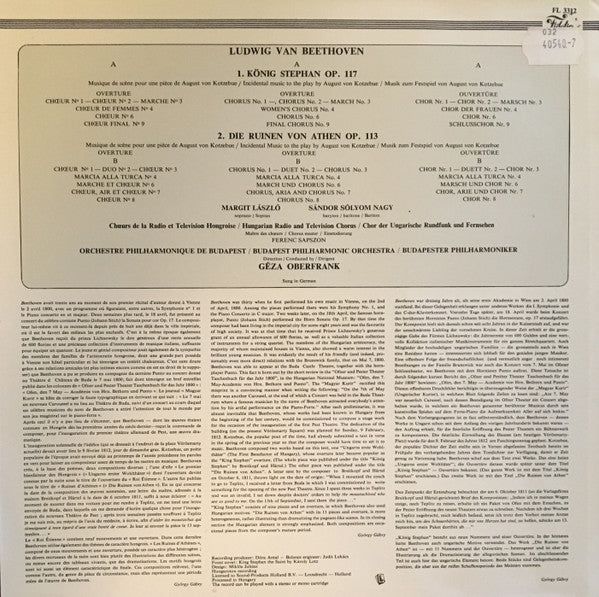 Ludwig van Beethoven - Margit László, Sándor Sólyom Nagy, Magyar Rádió És Televízió Énekkara, The Budapest Philharmonic Orchestra, Geza Oberfrank : König Stephan / Die Ruinen Von Athen (LP)