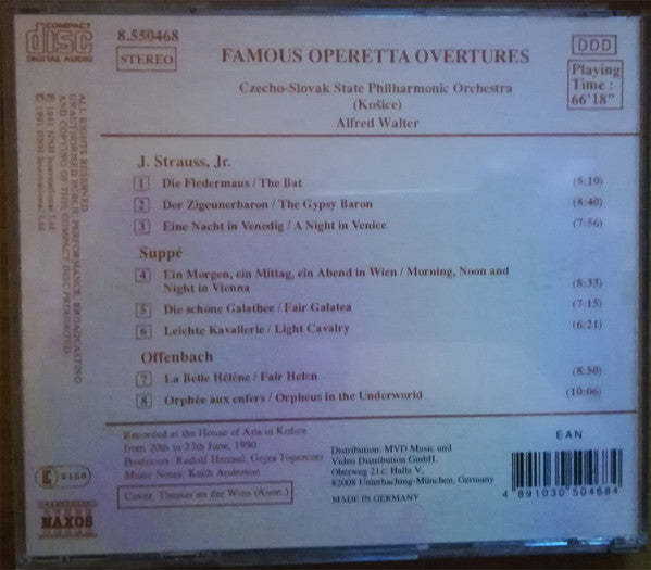 Johann Strauss Jr. / Franz von Suppé / Jacques Offenbach / Czecho-Slovak State Philharmonic Orchestra (Kosice), Alfred Walter : Famous Operetta Overtures (CD, RE)