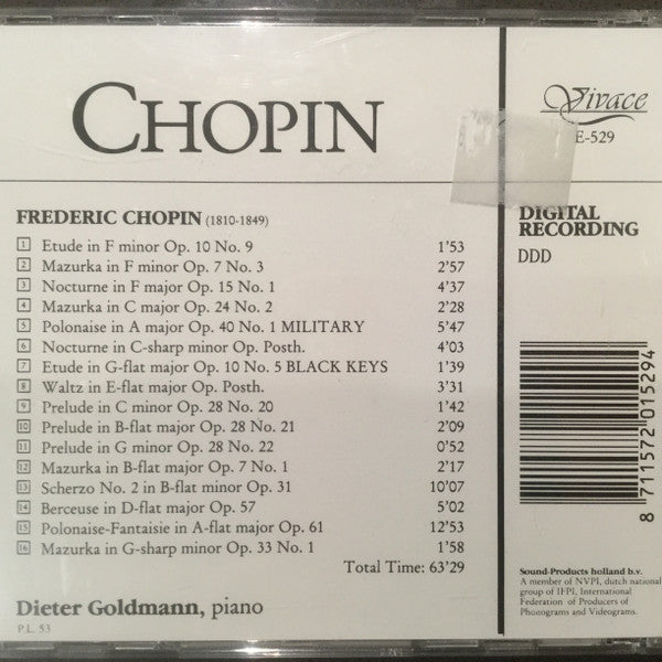 Frédéric Chopin, Dieter Goldmann : Polonaises, Nocturnes, Waltz, Preludes, Berceuse, Mazurka's, Scherzo (CD)