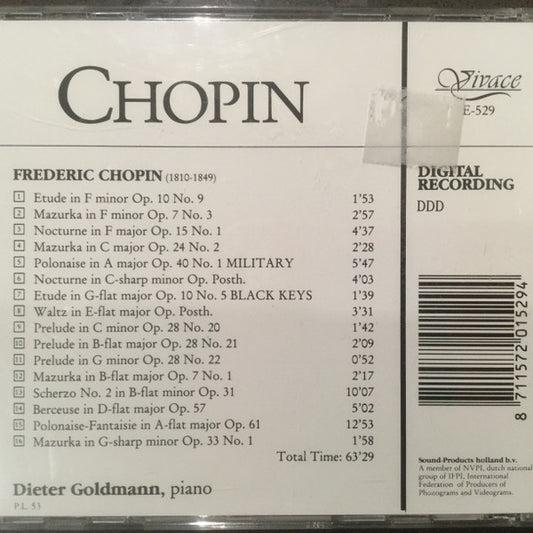 Frédéric Chopin, Dieter Goldmann : Polonaises, Nocturnes, Waltz, Preludes, Berceuse, Mazurka's, Scherzo (CD)