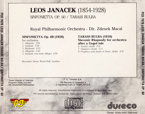 Leoš Janáček - Royal Philharmonic Orchestra, Zdeněk Mácal : Sinfonietta Op. 60 / Tarass Bulba (CD)