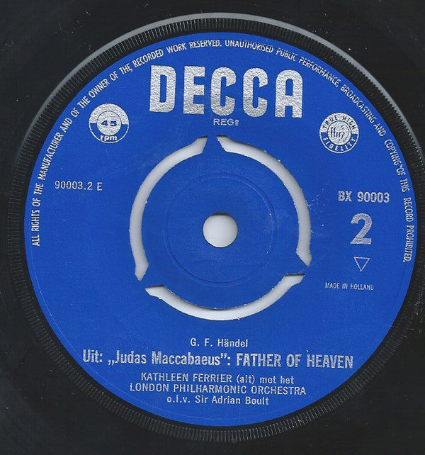 Kathleen Ferrier : Kathleen Ferrier Memorial Series - Händel (7", EP, Mono)