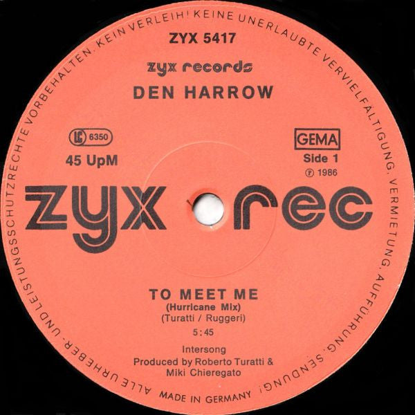 Den Harrow / The Hurricanes : To Meet Me (Hurricane Hit Mix) / Tropical Nights (12", Maxi)
