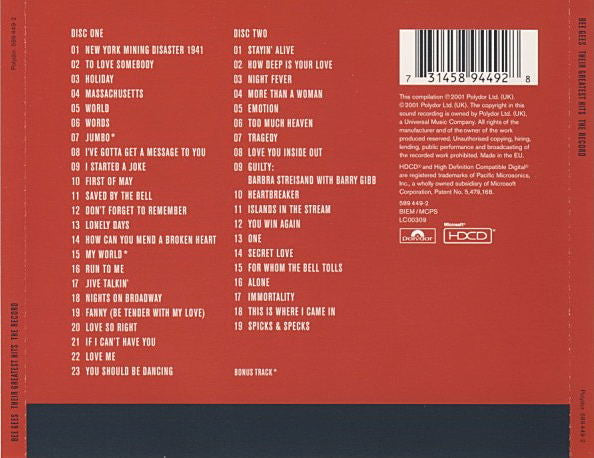 Bee Gees : Their Greatest Hits: The Record (2xHDCD, Comp, Spe)