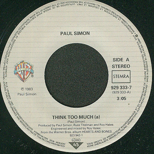 Paul Simon : Think Too Much (a) (7", Single)
