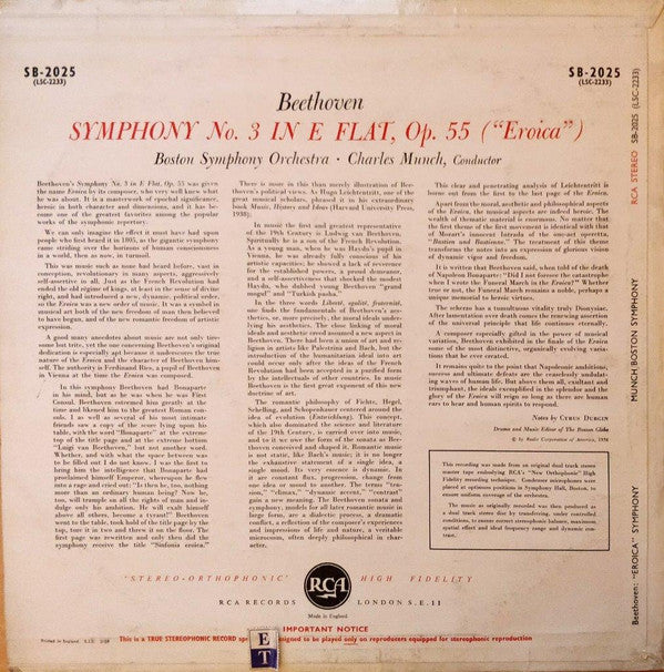 Ludwig van Beethoven - Charles Munch, Boston Symphony Orchestra : Eroica Symphony (LP)
