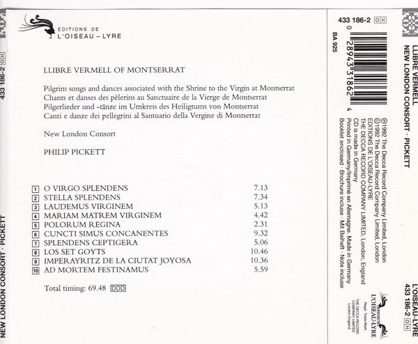 New London Consort, Philip Pickett : Llibre Vermell (CD, Album, RE)