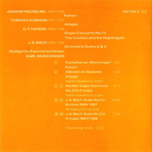 Johann Pachelbel • Tomaso Albinoni • Georg Friedrich Händel • Johann Sebastian Bach, Stuttgarter Kammerorchester, Karl Münchinger : Kanon • Adagio • Suites 2 & 3 • Organ Concerto No. 13 (CD, Comp)