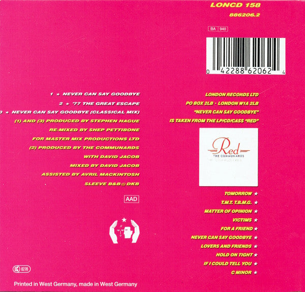 The Communards : Never Can Say Goodbye (CD, Single)