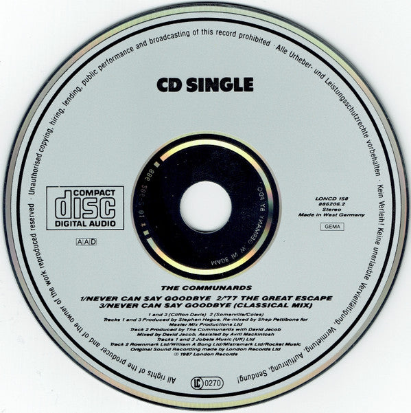 The Communards : Never Can Say Goodbye (CD, Single)