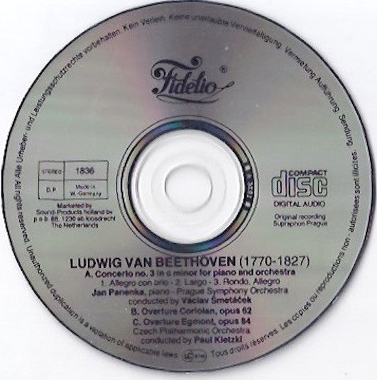 Ludwig van Beethoven, Jan Panenka, The Prague Symphony Orchestra, Václav Smetáček : Piano Concerto No. 3 In C Minor, Op. 37 / Corolian / Egmont Overtures (CD, Album)