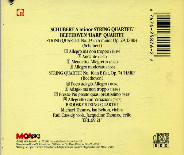 Ludwig van Beethoven, Franz Schubert / Brodsky Quartet : 'Harp' Quartet / A Minor String Quartet (CD, Album)