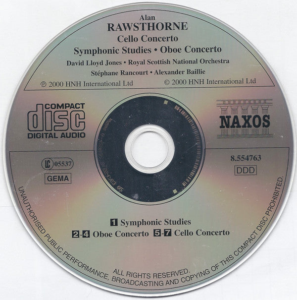Alan Rawsthorne, Alexander Baillie, Stéphane Rancourt, Royal Scottish National Orchestra, David Lloyd-Jones : Cello Concerto / Oboe Concerto / Symphonic Studies (CD)
