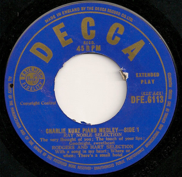 Charlie Kunz : Piano Medley (7", EP, Tri)