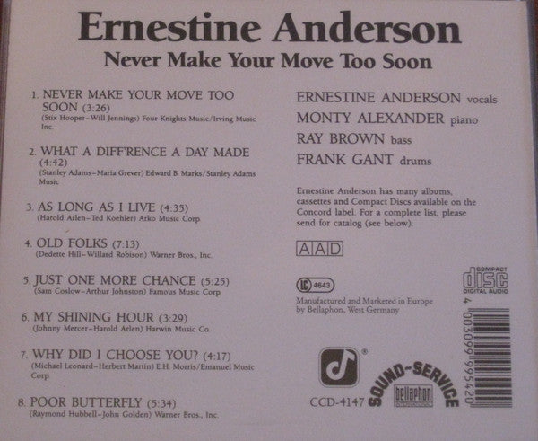 Ernestine Anderson : Never Make Your Move Too Soon (CD, Album)